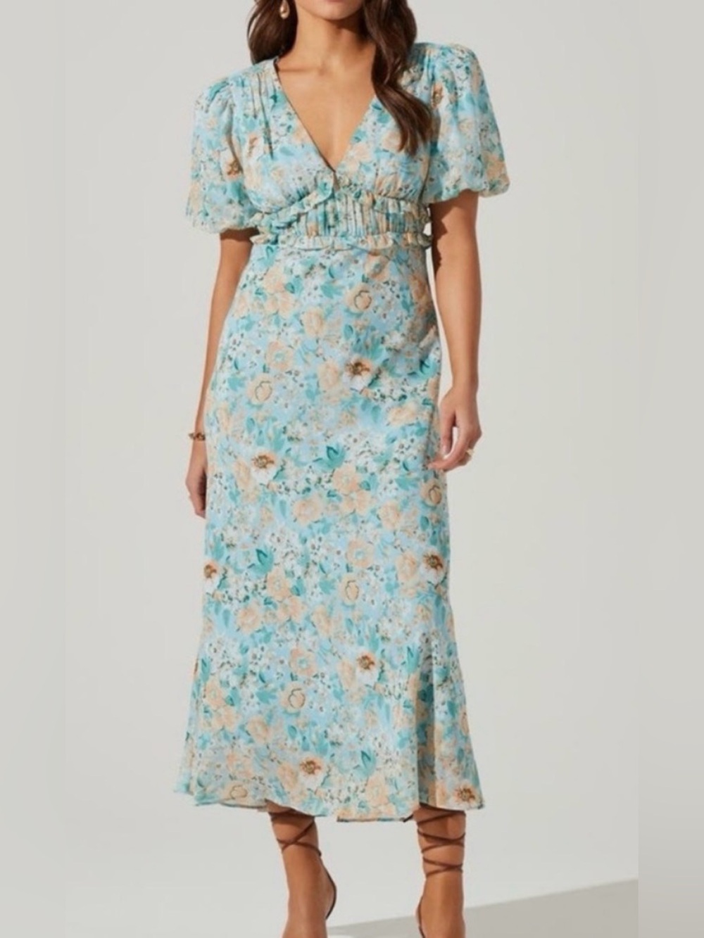 Astr Floral V-Neck Midi Dress